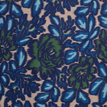 Jardin D'Ikat Sur Lin - Marine/Vert