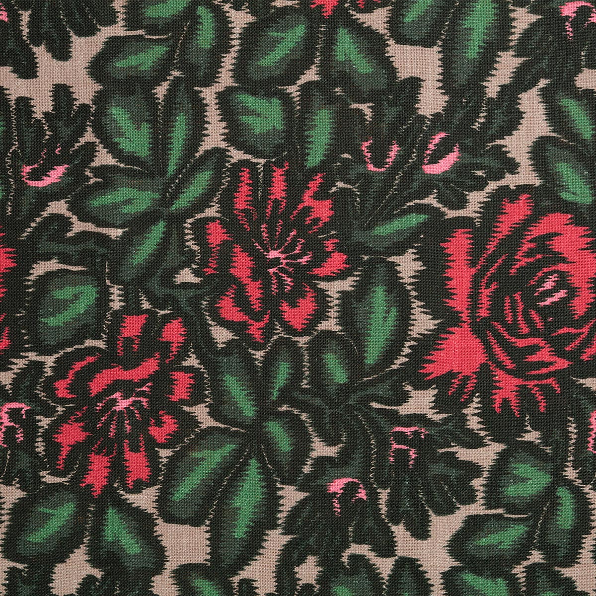 Jardin D'Ikat Sur Lin - Vert/Rose