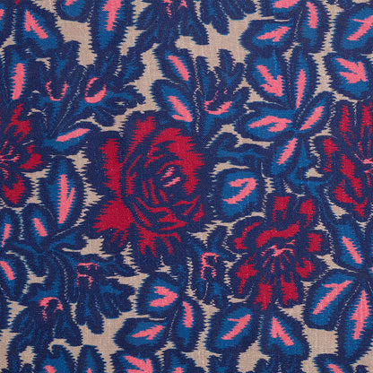 Jardin D'Ikat Sur Lin - Blue/Rose