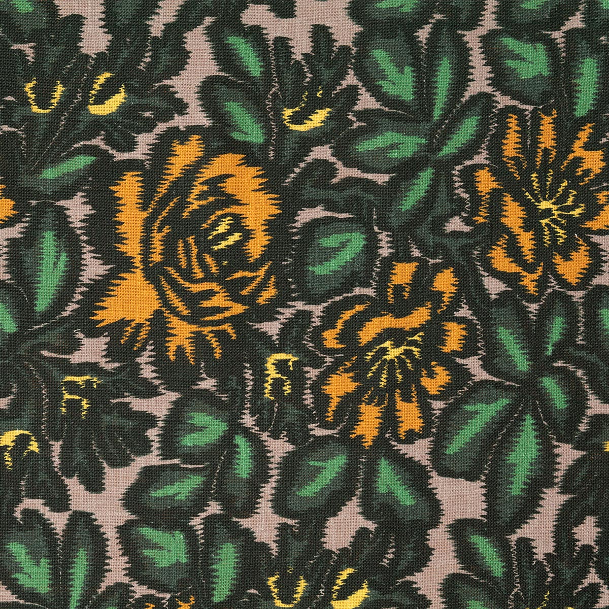 Jardin D'Ikat Sur Lin - Vert/Jaune