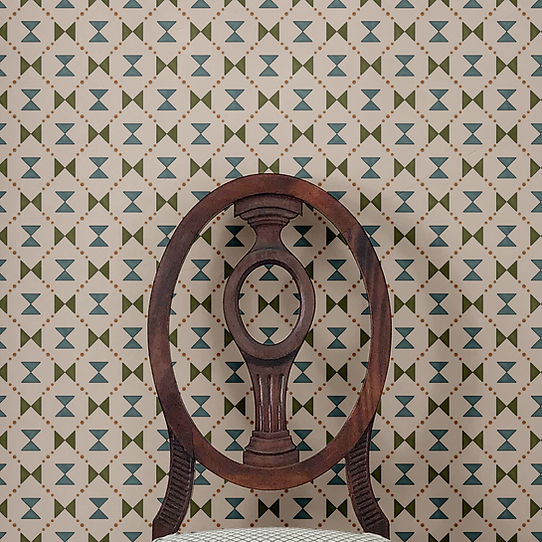 Bow Tie Quilt Wallpaper - Blue & Green
