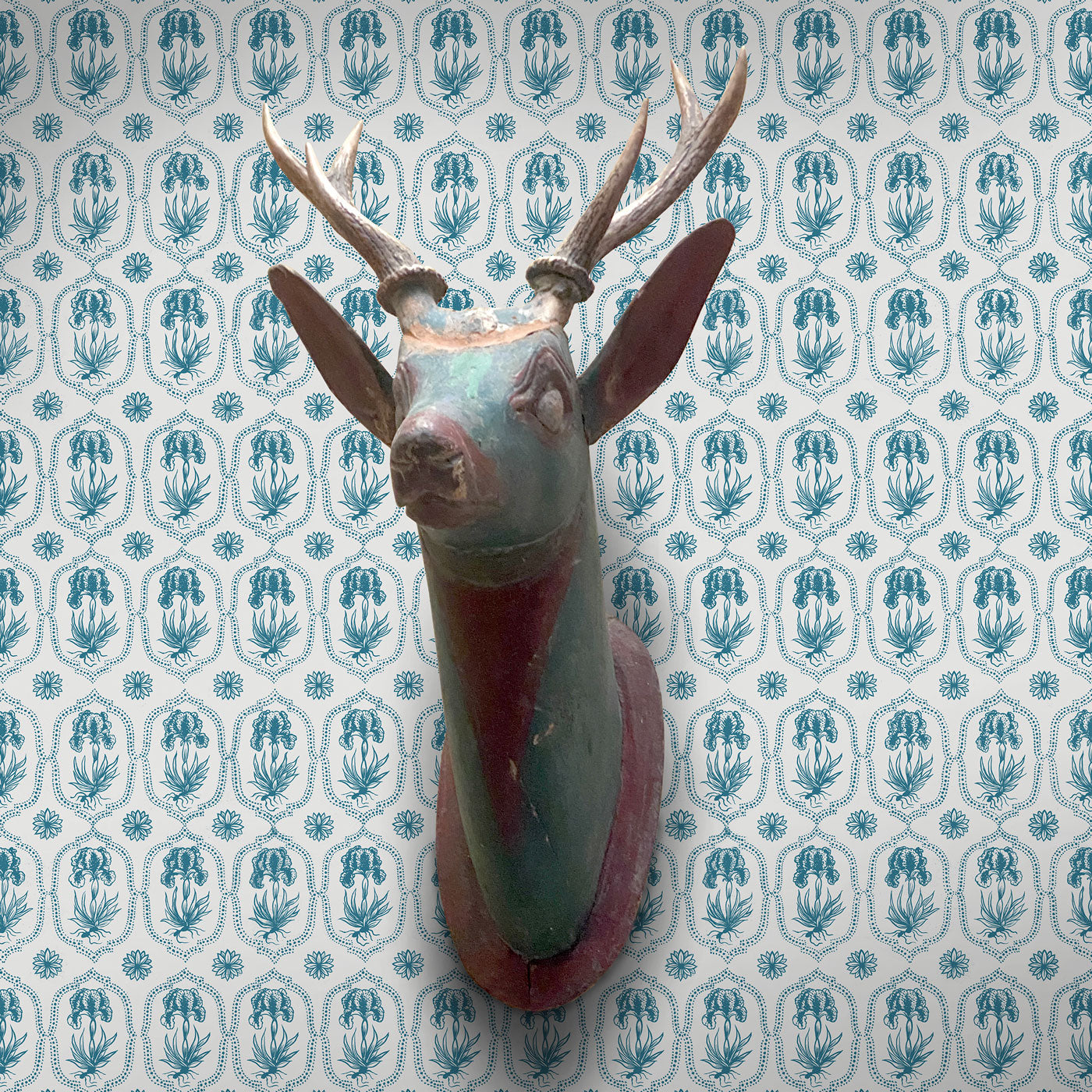 Besler Iris Wallpaper - Siam Blue, Soft White Large