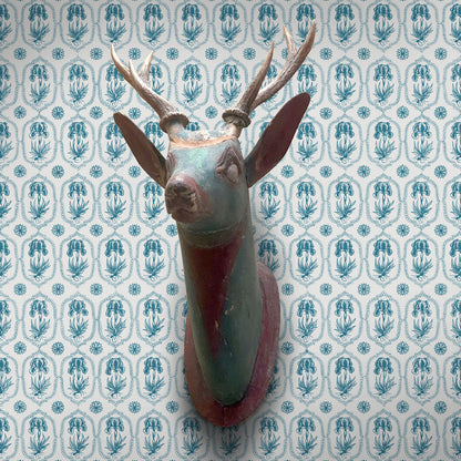 Besler Iris Wallpaper - Siam Blue, Soft White Large
