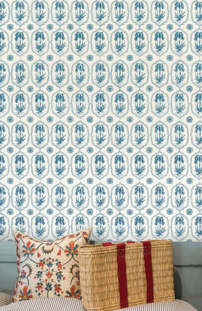 Besler Iris Wallpaper - Siam Blue, Soft White Small