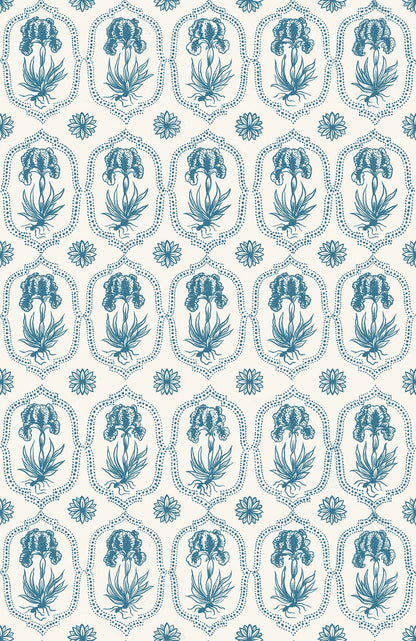 Besler Iris Wallpaper - Siam Blue, Soft White Large