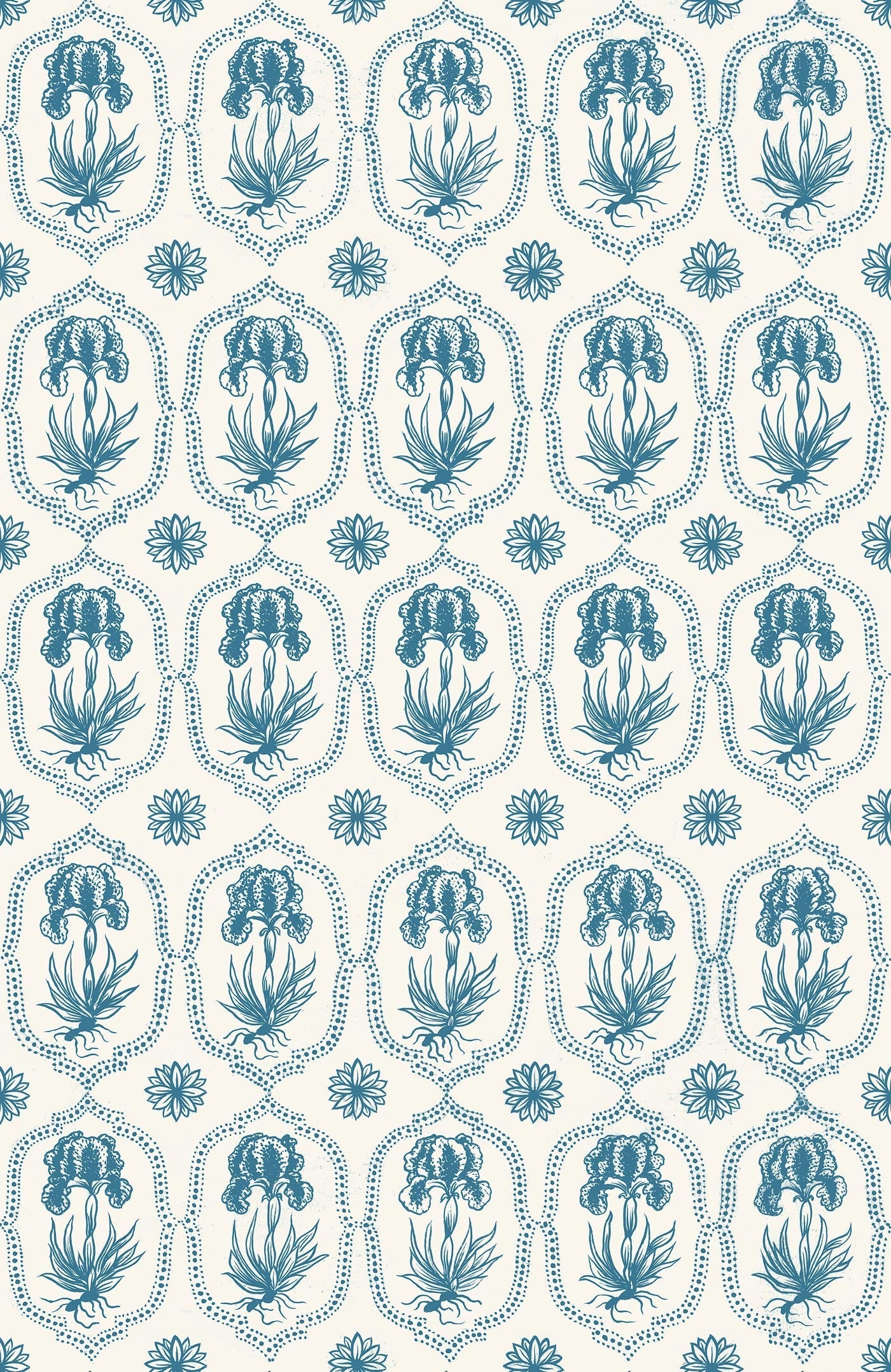 Besler Iris Wallpaper - Siam Blue, Soft White Small