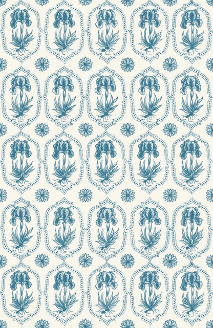 Besler Iris Wallpaper - Siam Blue, Soft White Small