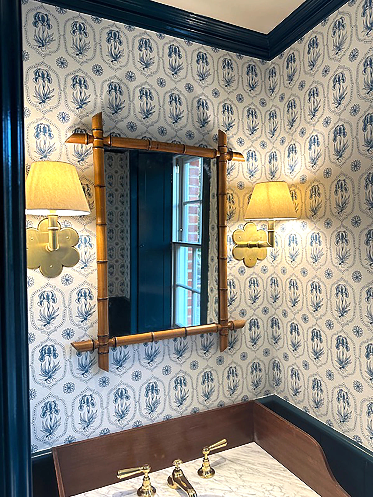 Besler Iris Wallpaper - Siam Blue, Soft White Large