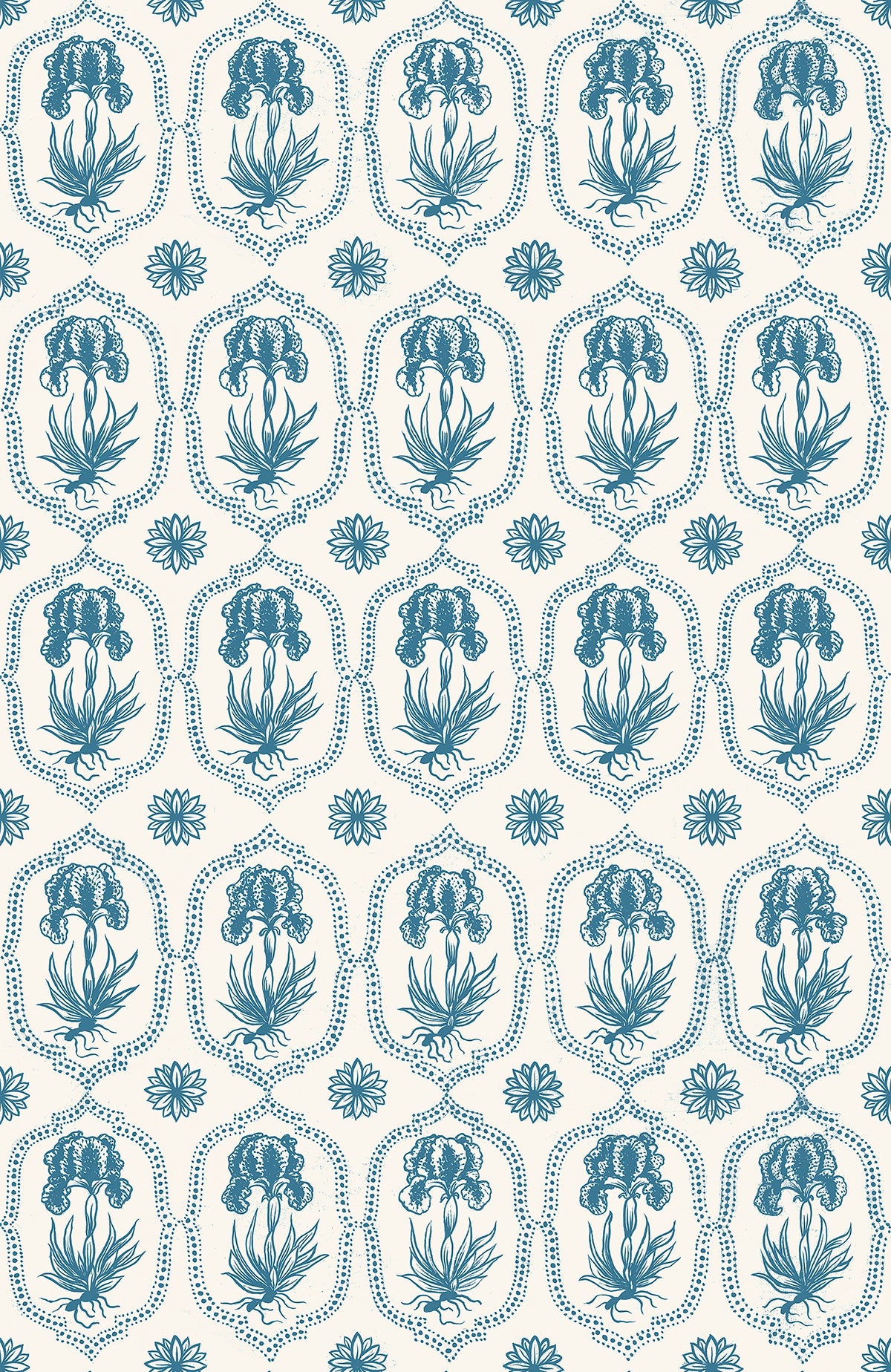 Besler Iris Wallpaper - Siam Blue, Soft White Large