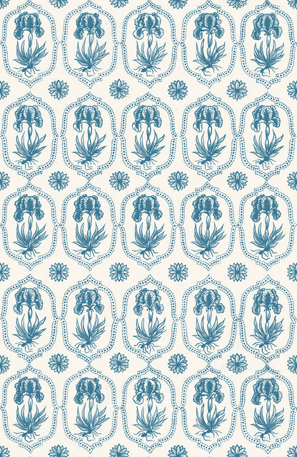Besler Iris Wallpaper - Siam Blue, Soft White Large