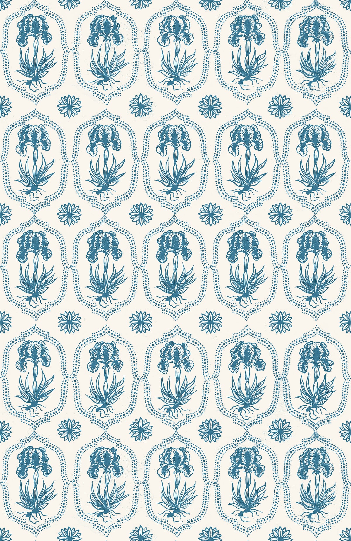 Besler Iris Wallpaper - Siam Blue, Soft White Small
