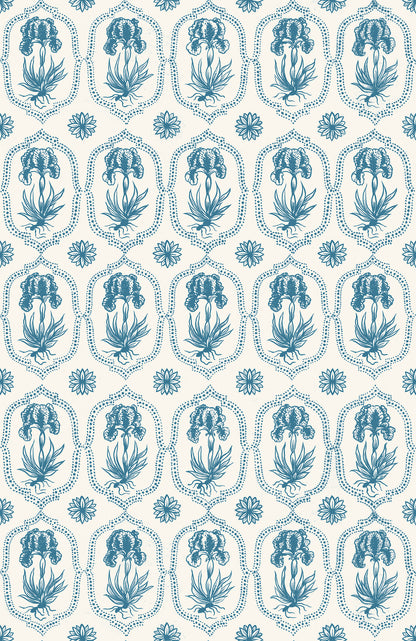 Besler Iris Wallpaper - Siam Blue, Soft White Small
