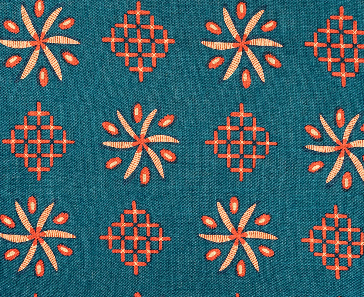 Casimir Sur Lin - Corail Fond Peacock