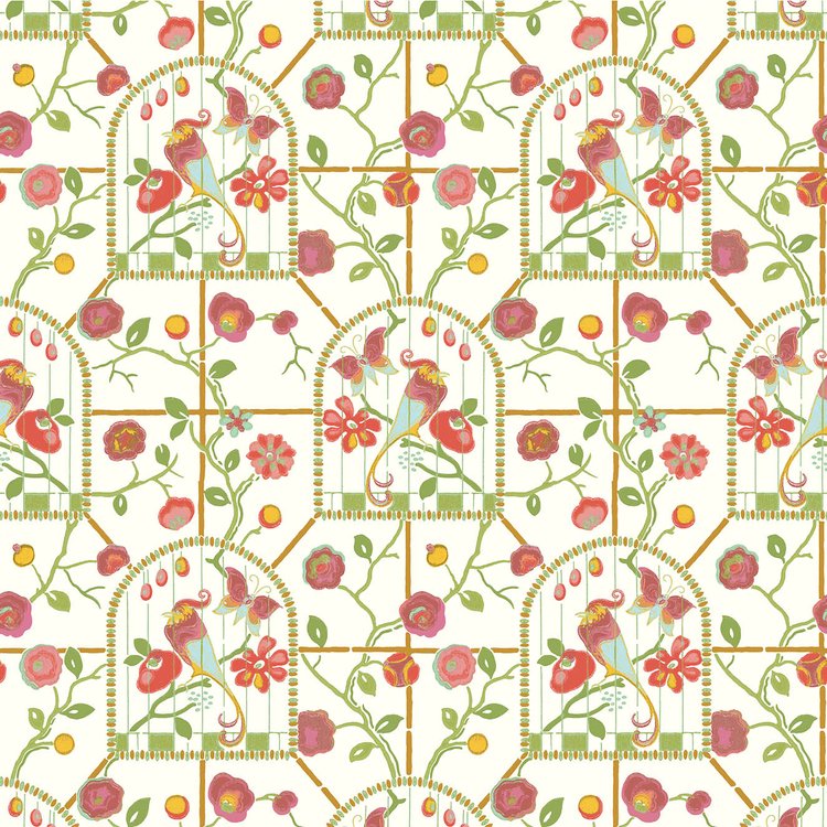 Bird Cage Walk Wallpaper - Multi on White