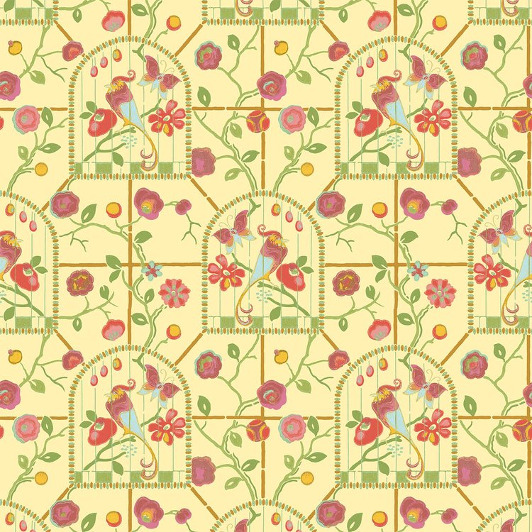 Bird Cage Walk Wallpaper - Multi on Yellow