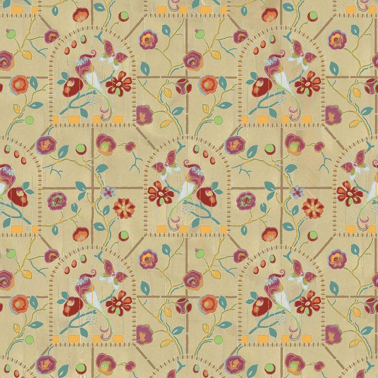 Bird Cage Walk Wallpaper - Multi on Burnished Gold