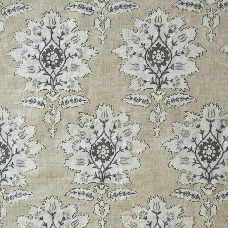 Ottoman Flower Print + Embroidery - Neutral/Grey