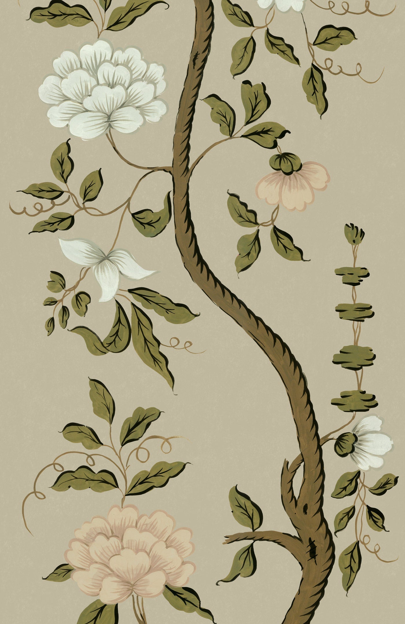 Drottningholm Tree Wallpaper - Pale Olive Large