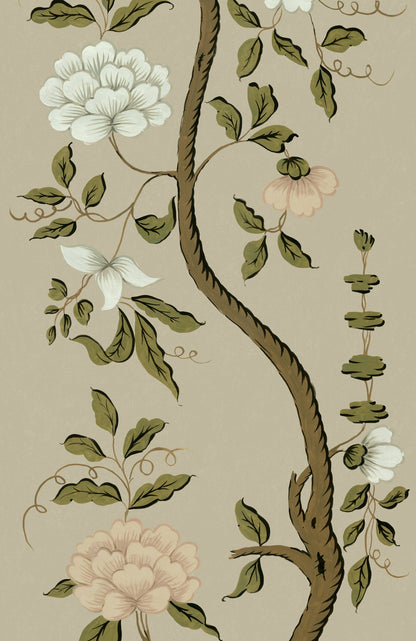 Drottningholm Tree Wallpaper - Pale Olive Small