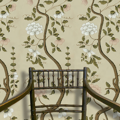 Drottningholm Tree Wallpaper - Pale Olive Small