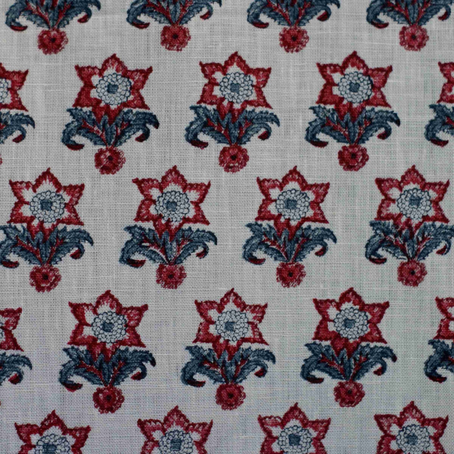Flora - Airforce Blue & Jam on Natural Linen