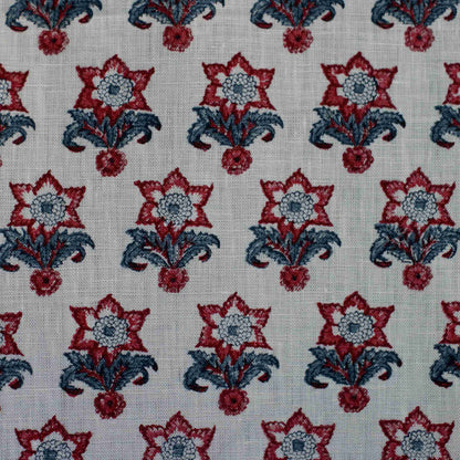 Flora - Airforce Blue & Jam on Natural Linen
