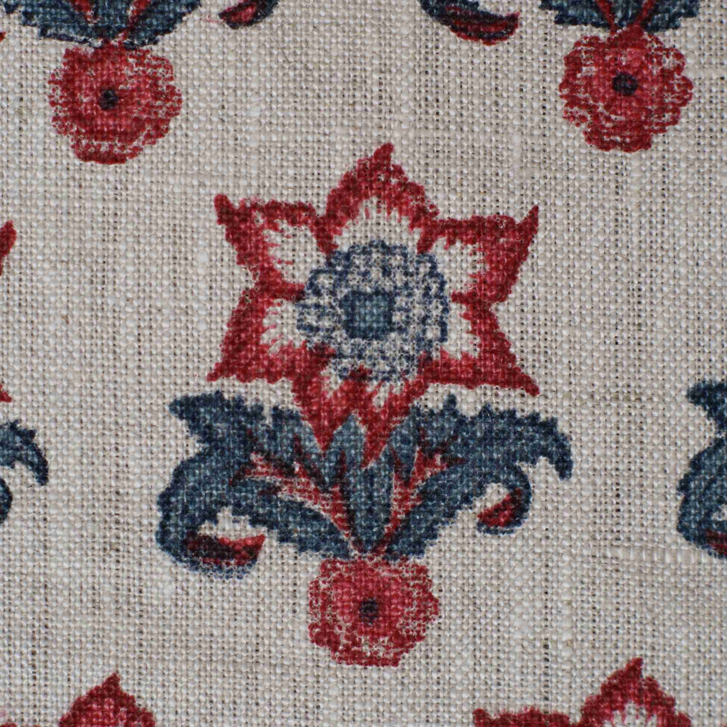Flora - Airforce Blue & Jam on Ecru Linen