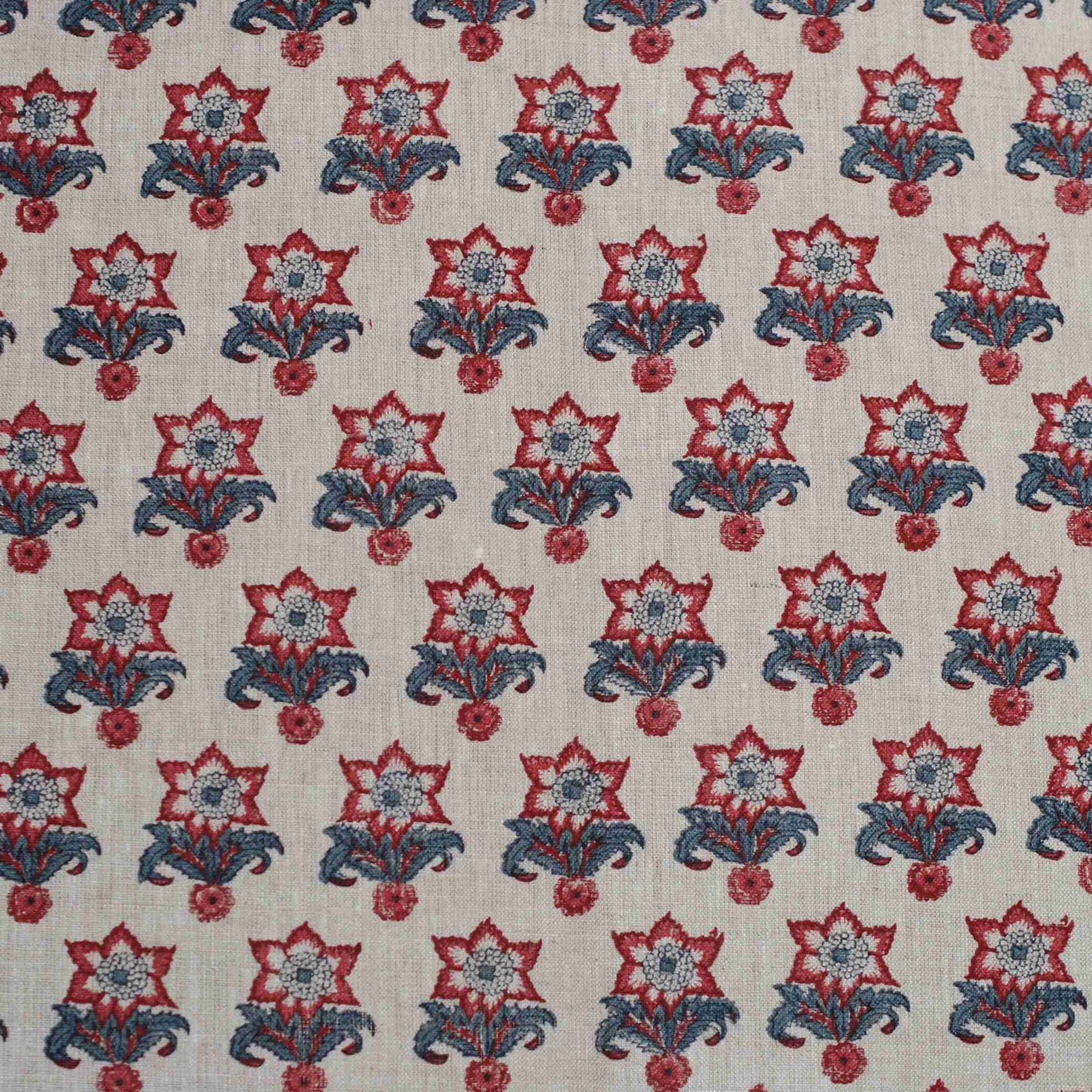 Flora - Airforce Blue & Jam on Ecru Linen
