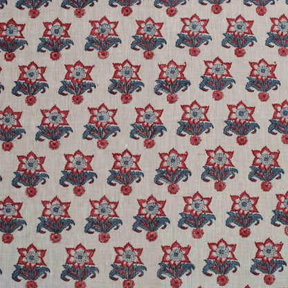 Flora - Airforce Blue & Jam on Ecru Linen