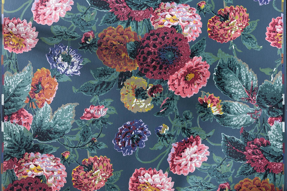 Dahlias Wallpaper - Ink Blue
