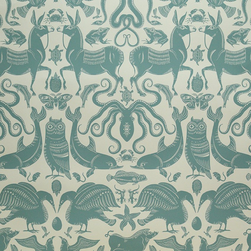 Birds & Beasts Wallpaper - Pebble