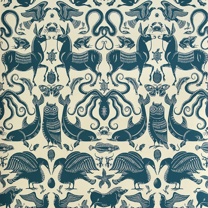 Birds & Beasts Wallpaper - Ionian Blue