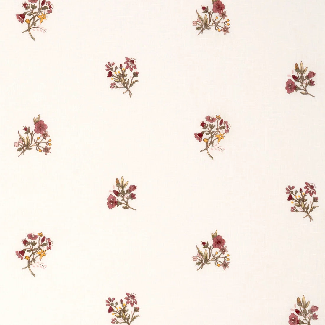 Flax & Field Posy Printed Linen Voile - Scarlet / Oyster