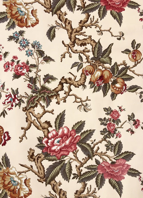 Peonia Wallpaper - Red & Gold on Beige