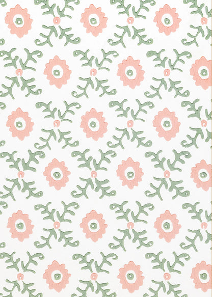 Folk Flower Wallpaper - Pink/Green
