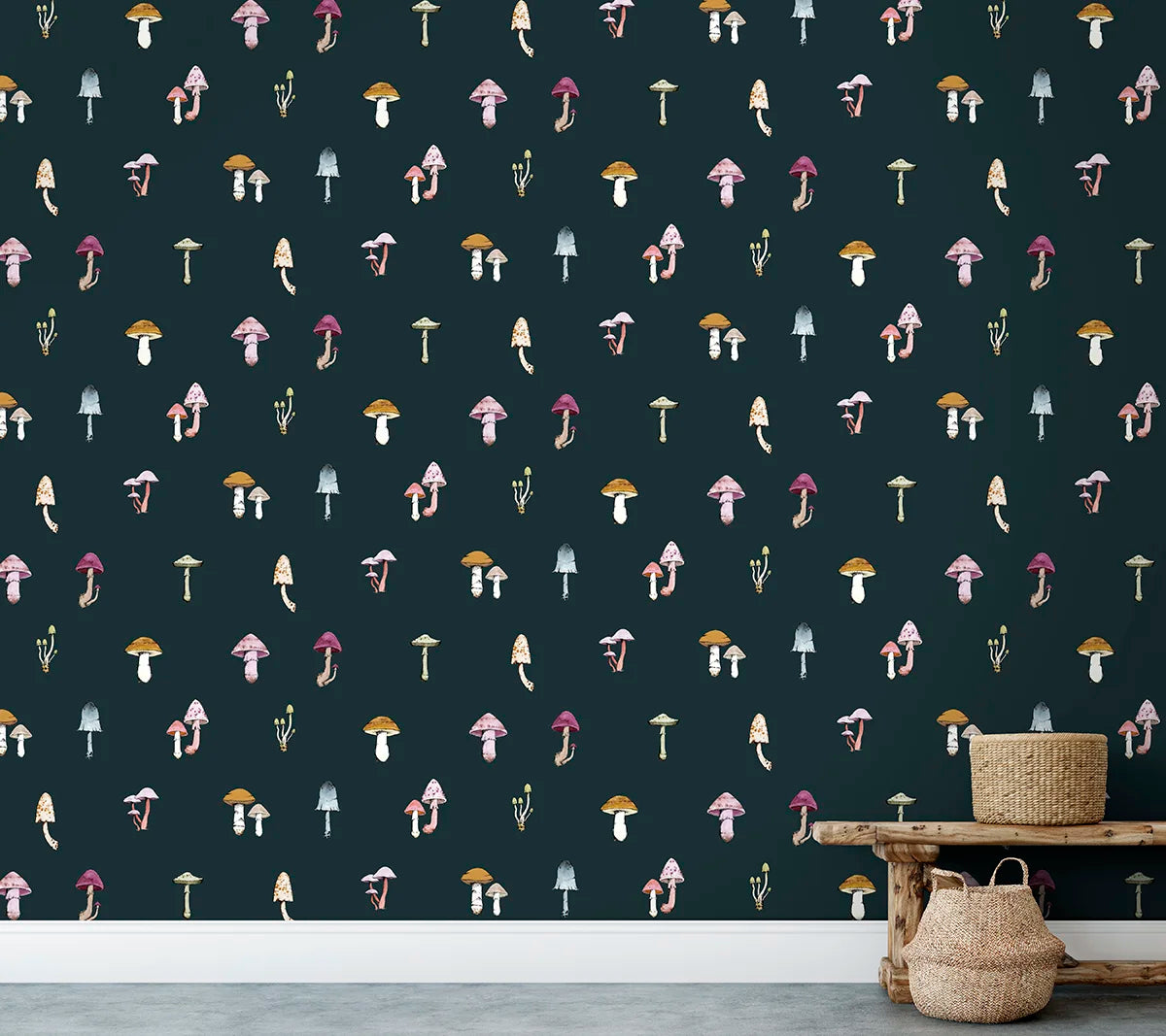 Mushrooms Wallpaper - Dirty Teal