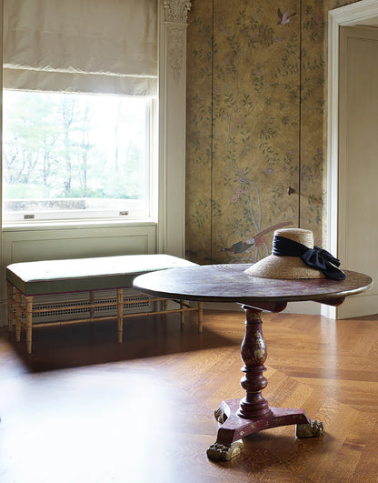 Bamboo Ottoman - hand painted in ochre with traditional paint