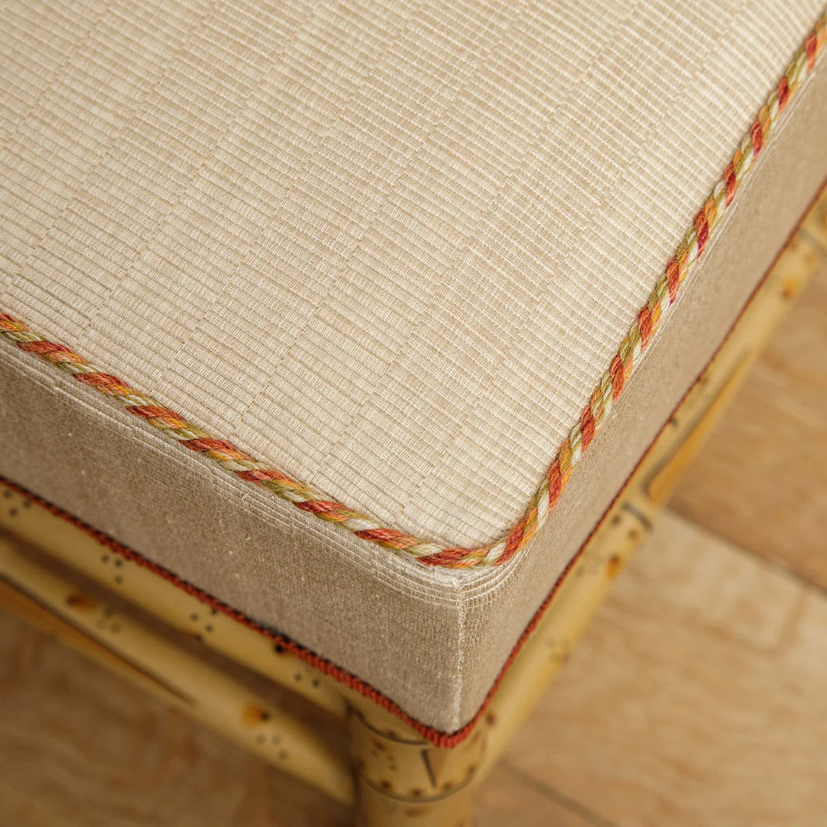 Bamboo Ottoman - hand painted in ochre with traditional paint