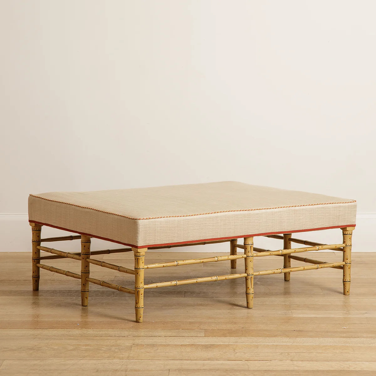 Bamboo Ottoman - hand painted in ochre with traditional paint