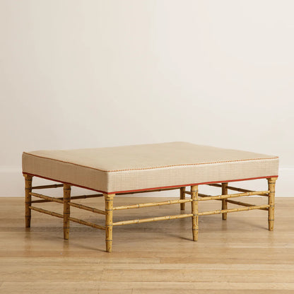Bamboo Ottoman - hand painted in ochre with traditional paint