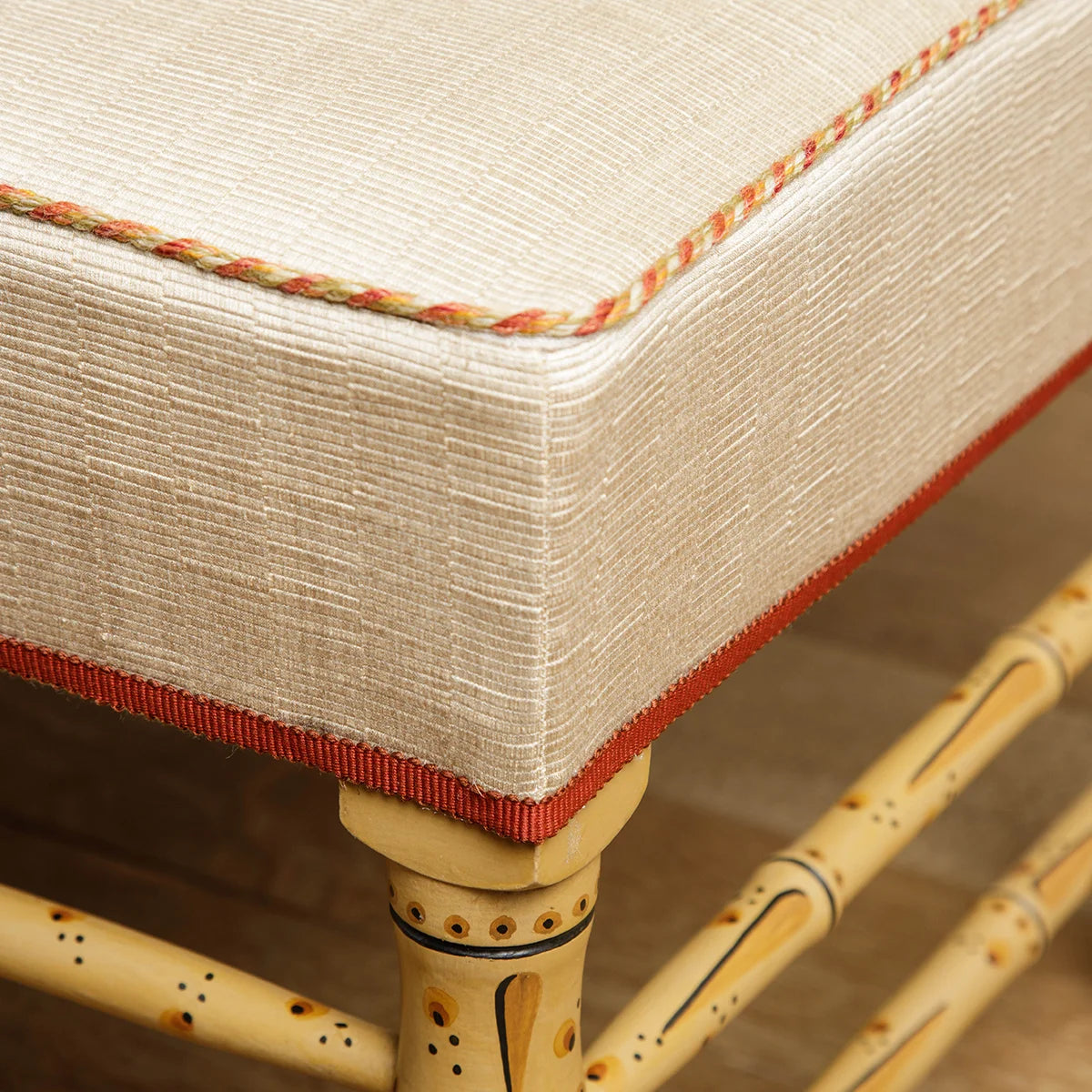 Bamboo Ottoman - hand painted in ochre with traditional paint