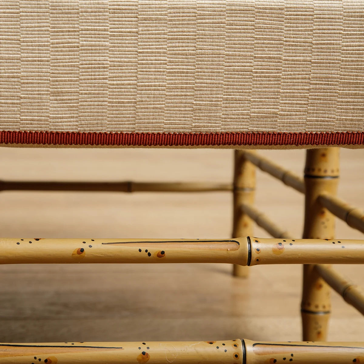 Bamboo Ottoman - hand painted in ochre with traditional paint