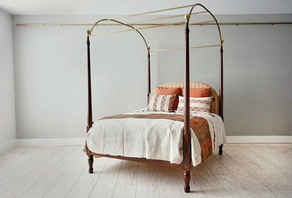 Campaign Bed Queen - Antique Mahogany - Brass Canopy