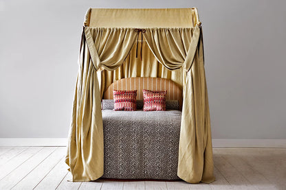 Campaign Bed Queen - Antique Mahogany - Brass Canopy