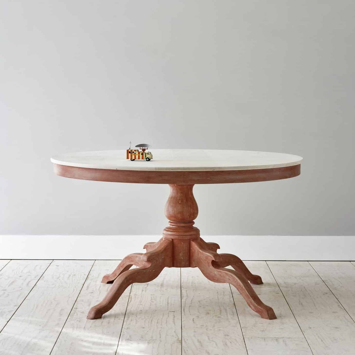Galloping Dining Table - Solid beech base with distressed painted finish. Solid sycamore top