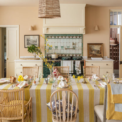 Broad Stripe Linen (Horizontal stripes) - Chinese Yellow / Natural