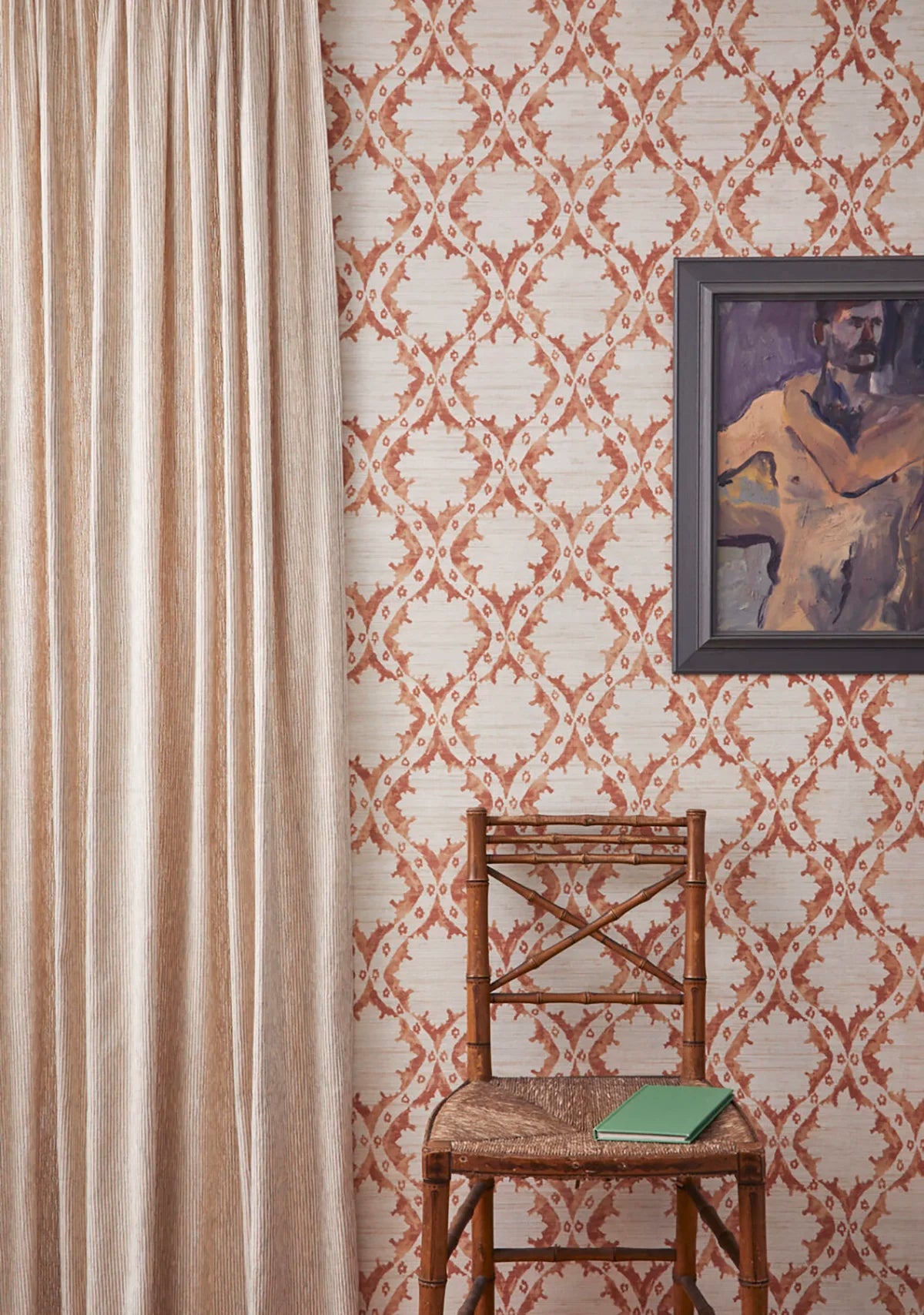 Ogive Grasscloth Wallpaper - Clay