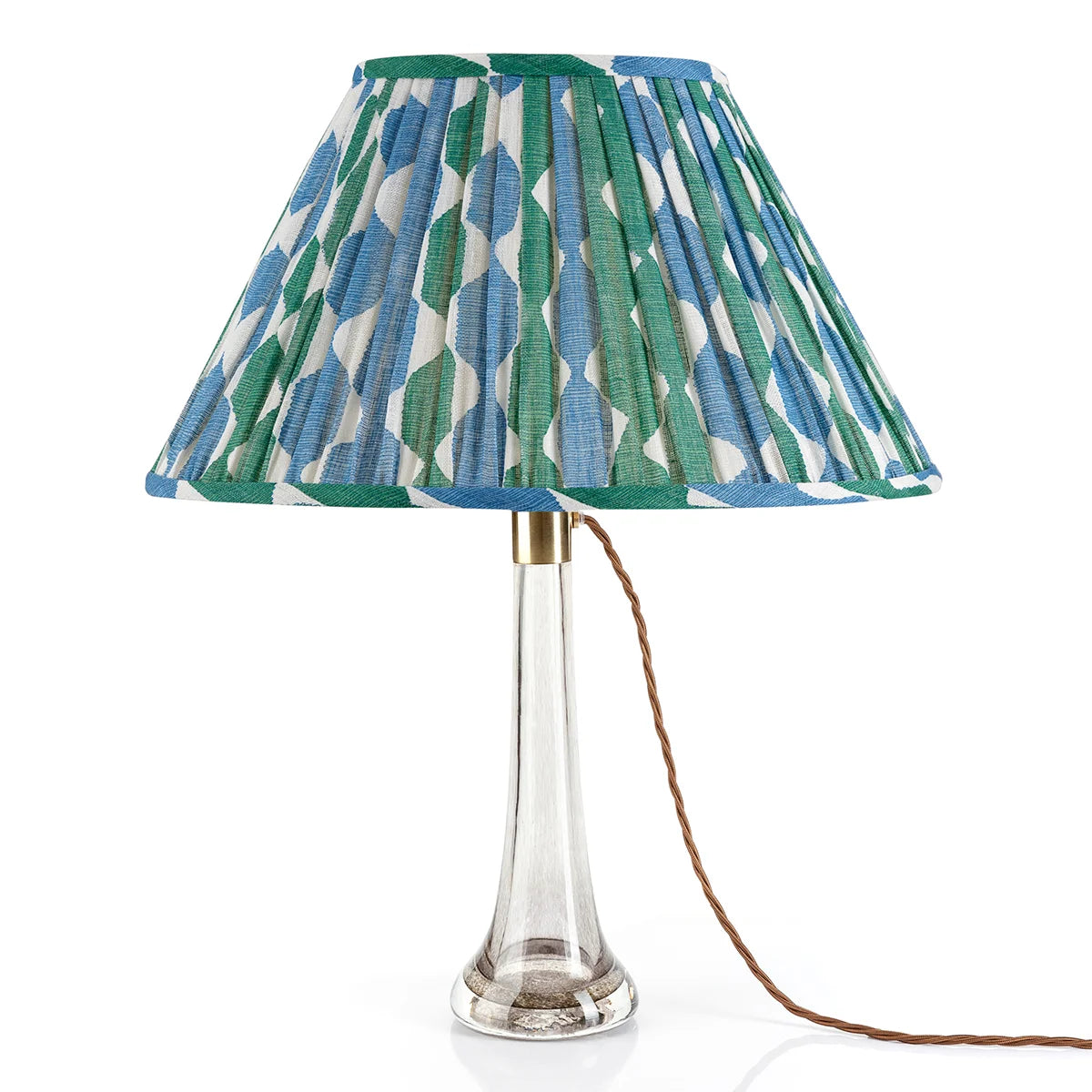 16 Inch Oval Gathered Bedwyn Lampshade - Green and Blue Whittle