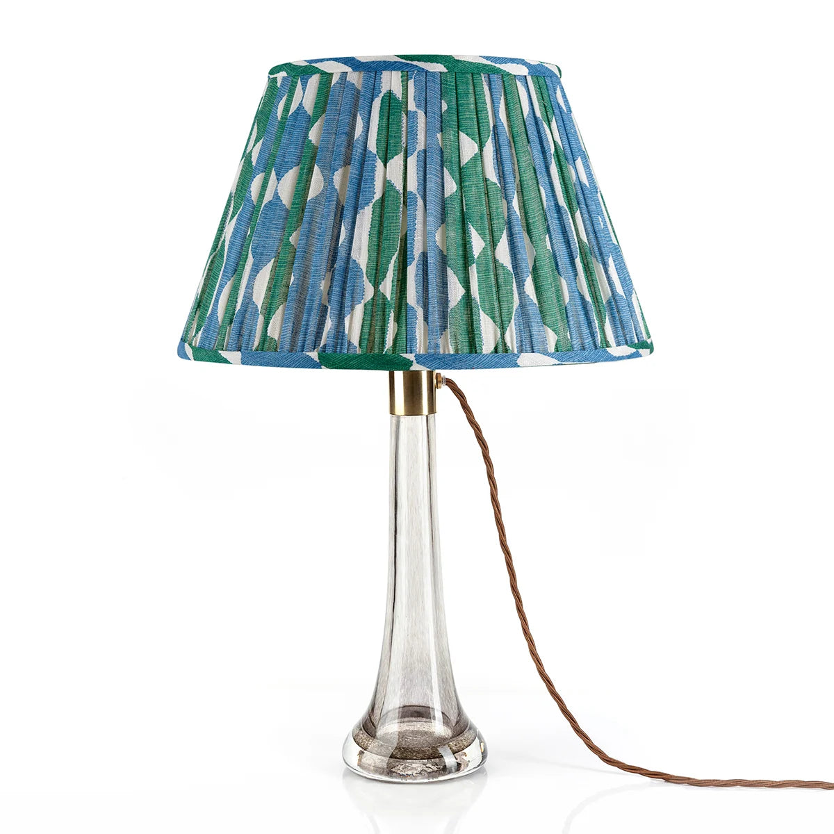 16 Inch Round Gathered Bedwyn Lampshade - Green and Blue Whittle
