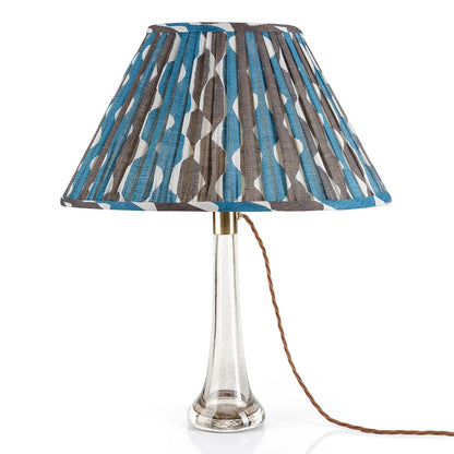 16 Inch Oval Gathered Bedwyn Lampshade - Blue and Neutral Whittle